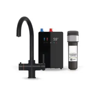 Premium Matt Black 3 in 1 Swan Tap with Digital Tank and Water Filter