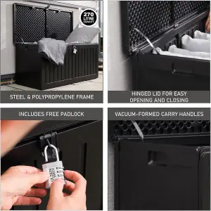 Olsen & Smith 270L Capacity Outdoor Garden Storage Box With Padlock Plastic Shed - Weatherproof & Sit On with Wood Effect