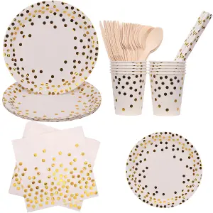 Polka Dot Party Tableware Disposable Dinnerware Set - White