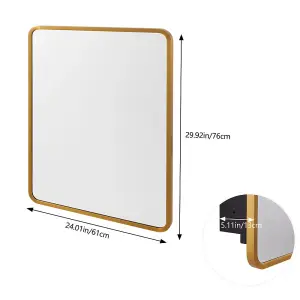 76cm H Surface Mount Rectangular Bathroom Storage Mirror Cabinet with Round Corner in Gold