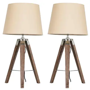 Bella Vista Wood Tripod Lamp (Set of 2) Beige / No