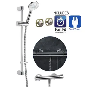 Mira Thermostatic Bar Mixer Shower Chrome Cool Touch + Riser Rail + Fast Fit Kit