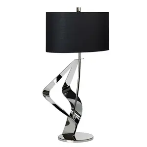 Table Lamp Black Shade Highly Polished Nickel Finish LED E27 60W Bulb