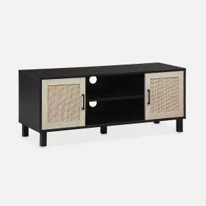 sweeek. 15cm TV stand rattan and cane effect Bianca Black 115x40x48 cm