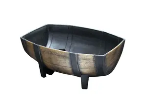 Half Barrel Burnt Wood Effect Recycled Plastic Trough Plant Planter Indoor Outdoor Garden Compost Soil Pot Box Brown