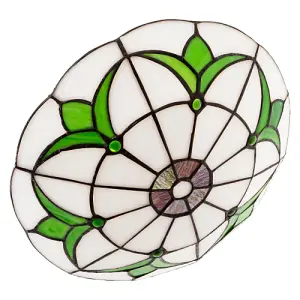 Traditional Stained Glass Tiffany Pendant Light Shade with Emerald Green Leaves