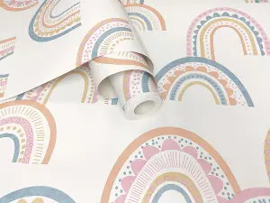 Boho Rainbow Orange/Pink/Blue Children's Wallpaper