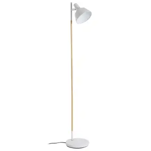 Interiors By Premier Slimline Design Of White Wood And Metal Floor Lamp, Sturdy And Stable Bedroom Lamp, Sleek Livingroom Lamp