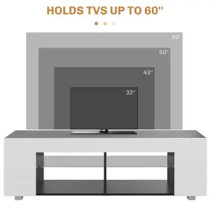 HOMCOM TV Stand 145cm TV Unit with Glass Shelves RGB LED Light for 60"TV White