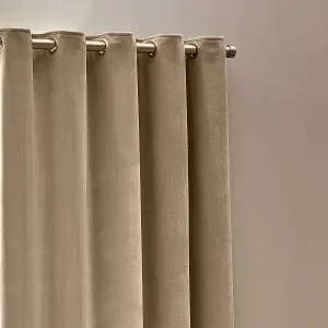 Yard Heavy Chenille Velvet Eyelet Curtains, Natural