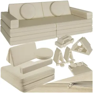 Kids Sofa Lilly - 8-piece, flexible arrangement play sofa, thick padding, removable covers - 60 Centimetre beige