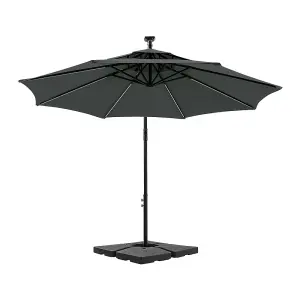 Garden Dark Grey Metal 2-Tier Cantilever Parasol Garden Household Patio Umbrella Outdoor Sun Umbrella Roman Umbrella with Lights