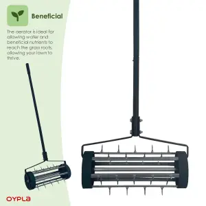 Oypla Heavy Duty Hand Held Push Along Garden Lawn Aerator - c/w Spikes