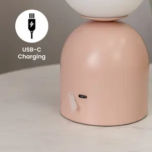 ValueLights Marlow Rechargeable Touch Button Table Lamp with Opal Globe Lampshade - Blush Pink