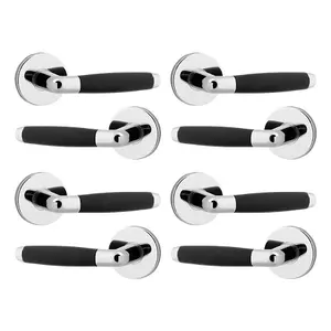 URBNLIVING 110mm Length 8 Pcs Cambridge Metal & Polished Nickel Rose Lever Latch Door Handles Set