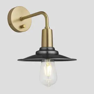 Industville Sleek Flat Wall Light, 8 Inch, Pewter, Brass Holder