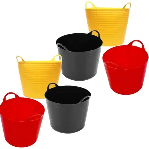 Set of 6 Mixed Coloured 40 Litres Strong Robust Flexi Tubs Multi Purpose Garden Storage Container Buckets Assorted Colours