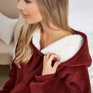 Sienna Hoodie Blanket Ultra Plush Wearable Sherpa Oversize - Burgundy