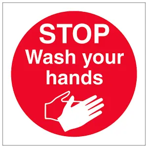 Stop, Wash Your Hands Mandatory Catering Sign - Adhesive Vinyl - 200x200mm (x3)