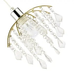 Traditional Waterfall Pendant Shade with Clear Acrylic Droplets and Gold Frame