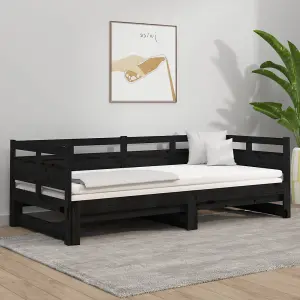 Berkfield Pull-out Day Bed Black Solid Wood Pine 2x(90x190) cm