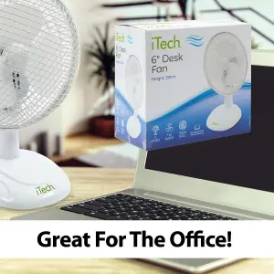 8 Inch White Desk Fan Oscillating 2 Speed Table Top Cooling Device - iTech