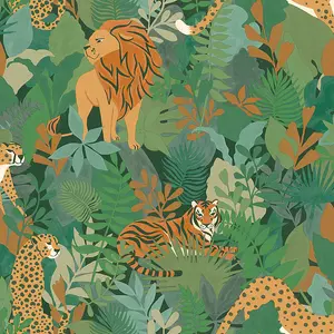 Animal Kingdom Green Children's Wallpaper