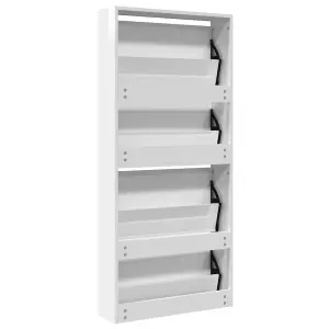 Berkfield Shoe Cabinet with Mirror 4-Layer High Gloss White 63x17x134 cm