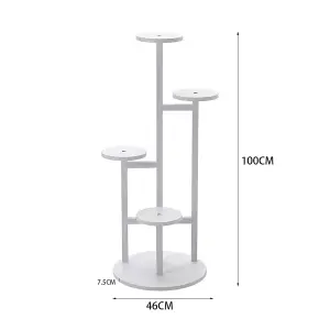 Modern 4 Tiers Round Stand White Tall Corner Flower Stand Indoor Plant Display Rack Shelving 100cm (H)