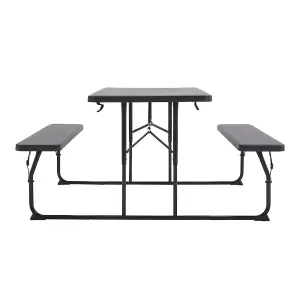 Black Foldable Picnic Table Bench Set with Parasol Hole Portable Camping Trestle Table Chairs 6 Seater