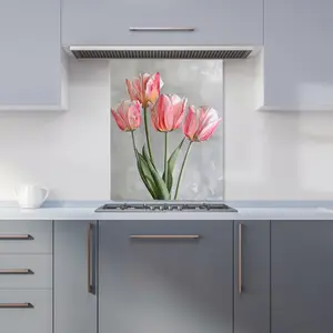 Painted Pink Tulips Kitchen Splashback