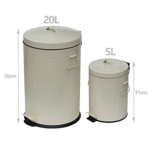 simpa Cream 2PC Metal Pedal Dustbin 20L & 5L Set