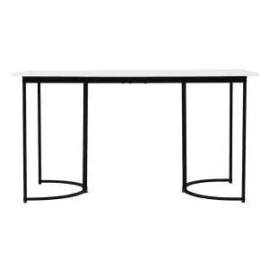 Metal Frame Rectangular Dining Table in Modern Marble Pattern Kitchen Table with Adjustable Feet, White/Black