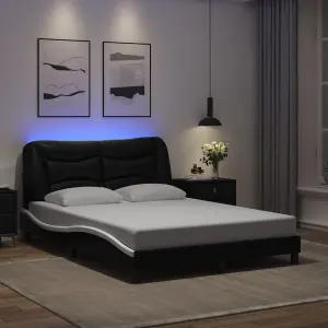 Berkfield Bed Frame with LED without Mattress Black and White 140x190 cm