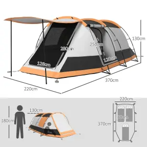 Outsunny Tunnel Tent with Bedroom, Living Room and Porch for 3-4 Man, Orange