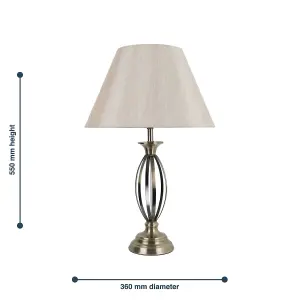 First Choice Lighting Cigar Antique Brass 55cm Table Lamp with Off White Fabric Shade