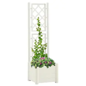 Berkfield Garden Planter with Trellis 43x43x142 cm PP White