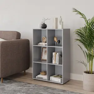 URBNLIVING 6 Cube Grey Wooden Bookcase Shelving Display Shelves Storage Unit Wood Shelf Without Door