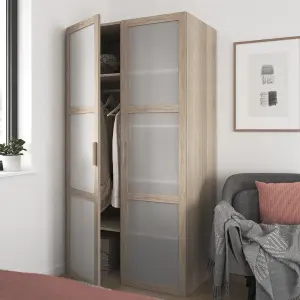 GoodHome Atomia Freestanding Oak effect Particle board Mirrored Wardrobe (H)1875mm (W)1000mm (D)580mm