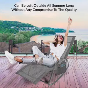 GardenKraft Outdoor Rocking Sun Loungers - Grey Colour with Side Bag