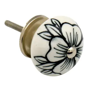 Nicola Spring - Round Ceramic Cabinet Knobs - Black Bud - Pack of 6