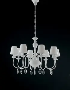 Luminosa ARTHUR 8 Light Chandeliers with Shades White, Fabric Lampshade 88x60cm