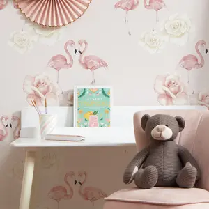 Floral Flamingo Wallpaper Soft Pink