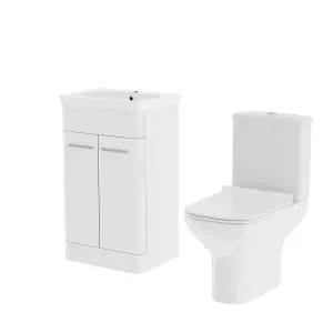 Nes Home 500mm Floorstanding Vanity Basin Unit & Rimless Close Coupled Toilet White