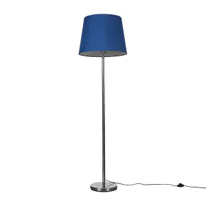 ValueLights Modern Polished Chrome Metal Standard Floor Lamp With Navy Blue Tapered Shade - Includes 6w LED Bulb 3000K Warm White