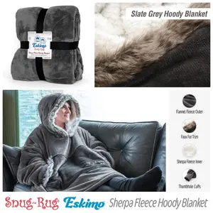 Snug Rug Eskimo - Slate Grey Wearable Blanket Oversized Hoodie Blankets for Adults Hooded