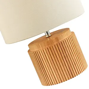 Classic and Stylish Real Wooden Table Lamp with Natural Cream Linen Fabric Shade