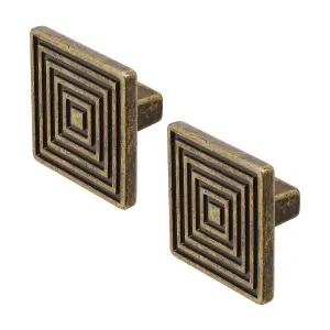 DecorAndDecor - CARINA Antique Brass Decorative Square Modern Cabinet Drawer Knob - Pair