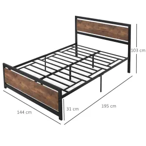 HOMCOM Double Size Metal Bed Frame w/ Headboard & Footboard, 144x195x103cm