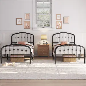 Yaheetech Black 3ft Single Metal Bed Frame with Arched Headboard and Footboard